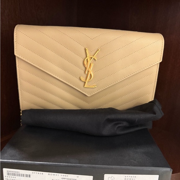 Yves Saint Laurent Beige Quilted Clutch with Gold Accents - Picture 5 of 5